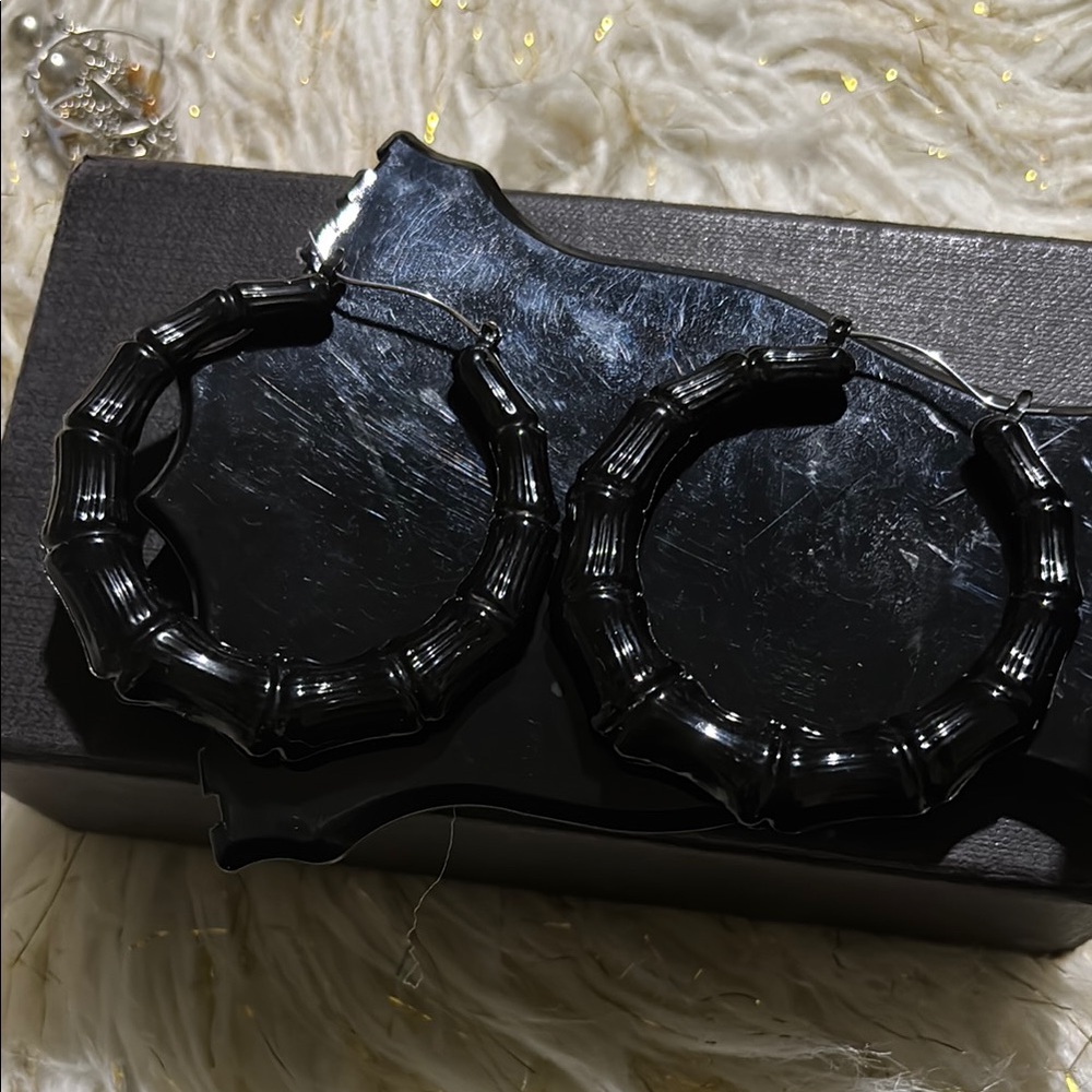 Black Bamboo Hoop Earrings